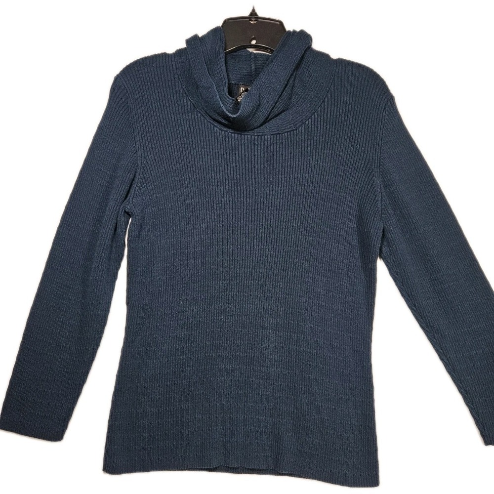 Rafaella Sweater Top Cowl Turtleneck Tight Knit Long Sleeves Blue Women's M